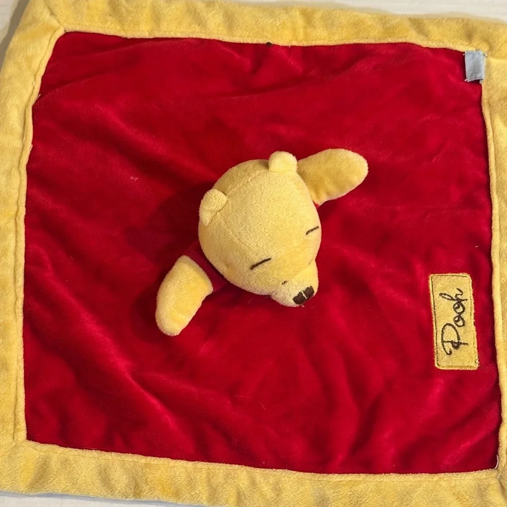 Vintage Disney Winnie the Pooh Plush Lovey Security Blanket Red Yellow Nursery